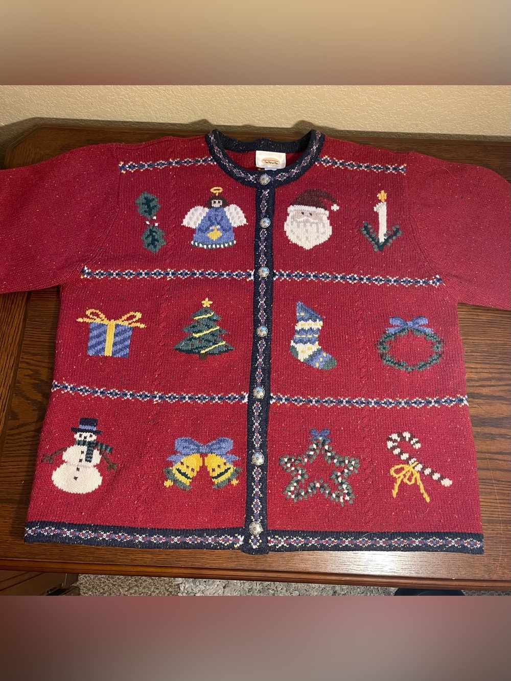 Vintage Talbots Lambswool Christmas Cardigan Sweater made in Hong Kong Size XL